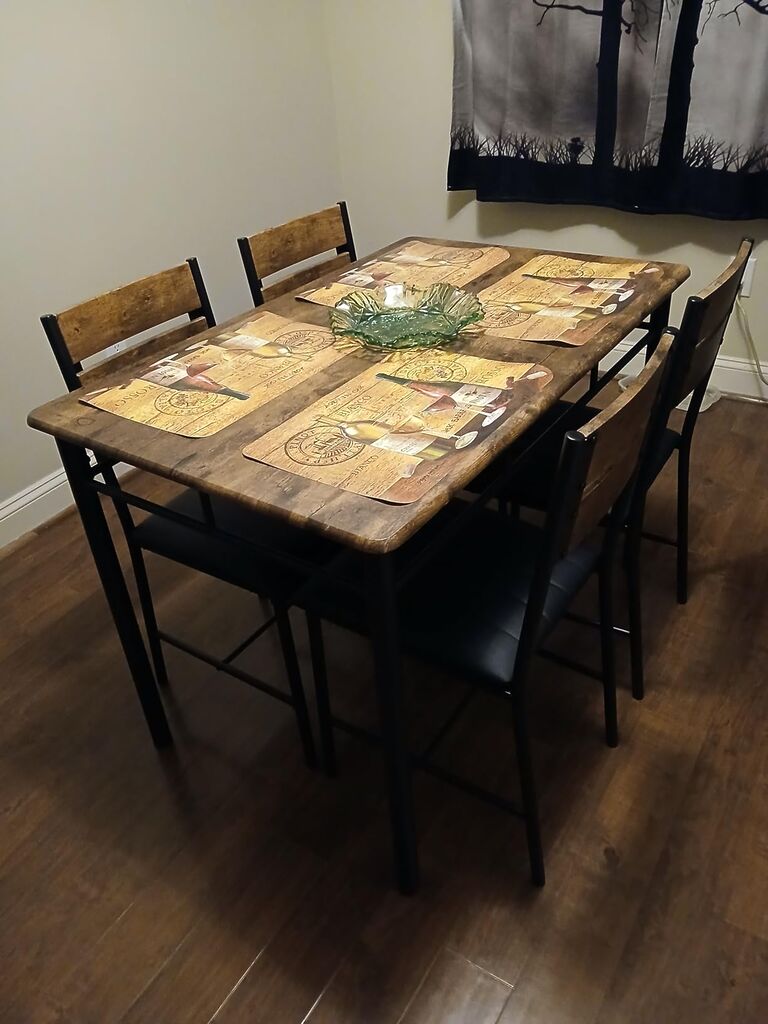 IRONCK Dining Table Set for 4, Wood Kitchen Table with Upholstered Chairs for Kitchen Room and Small Spaces, Grey customer photo 1
