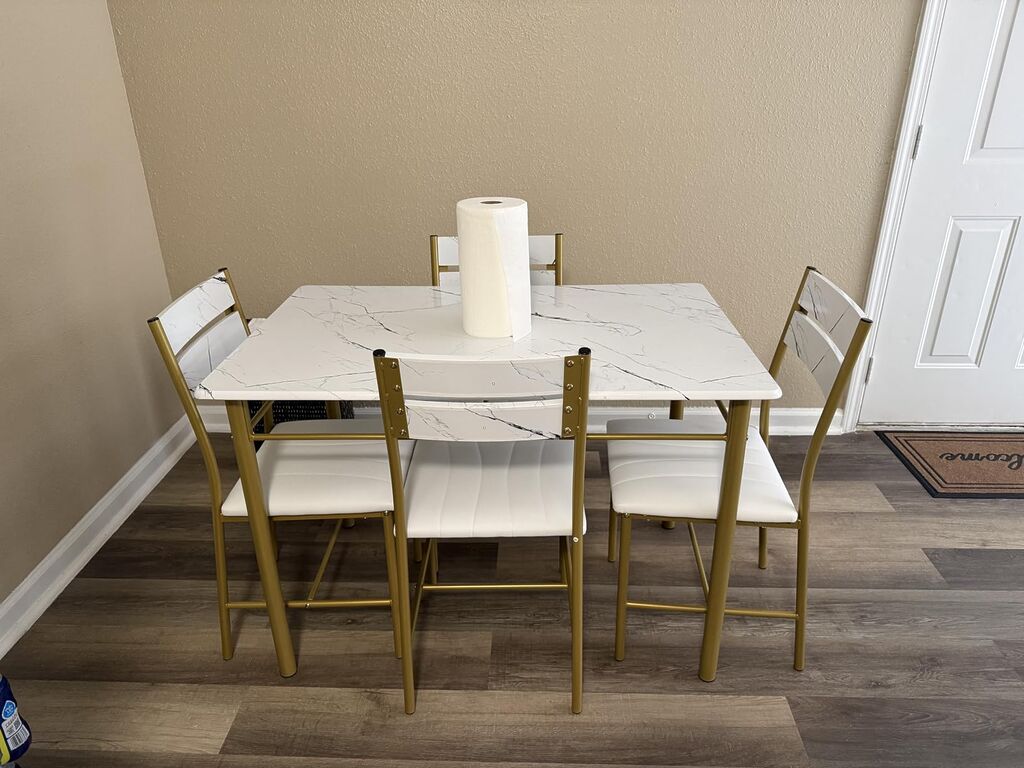 IRONCK Dining Table Set for 4, Wood Kitchen Table with Upholstered Chairs for Kitchen Room and Small Spaces, Rustic Brown customer photo 2