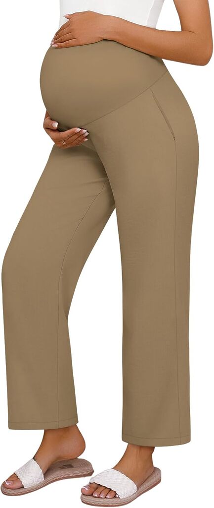 Huukeay Women's Cotton Linen Blend Maternity Pants, High Waisted Lounge Pregnancy Pants Over The Belly Trousers with Pockets customer photo 1