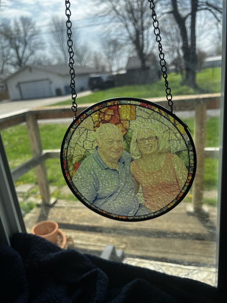 Personalized Grandma and Grandkids Portrait Faux Stained Glass Ornament - Custom Photo Family Window Hanging customer photo 1