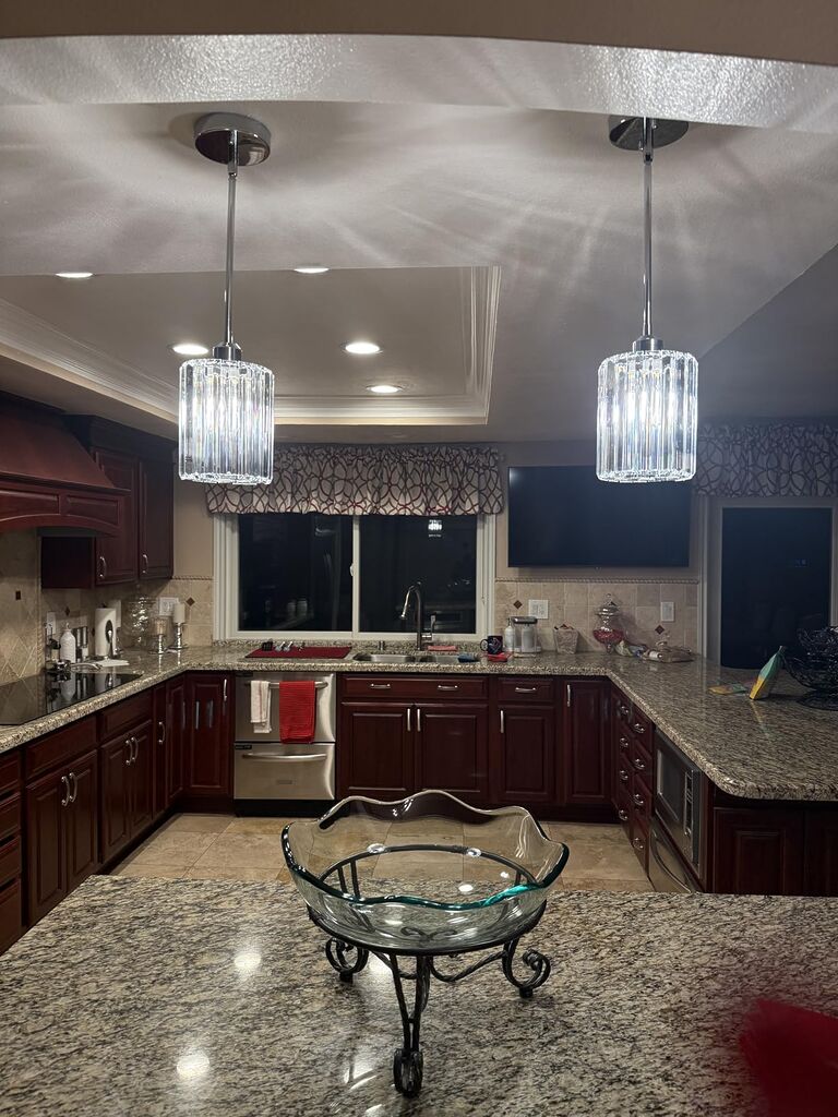 Gold Kitchen Pendant Lights Over Island with Adjustable Rods - Crystal Pendant Lighting Fixtures for Sloped Ceiling, Ideal Over Dining Table or Bar, E26 Bulb Compatible, No Electrician Needed customer photo 2
