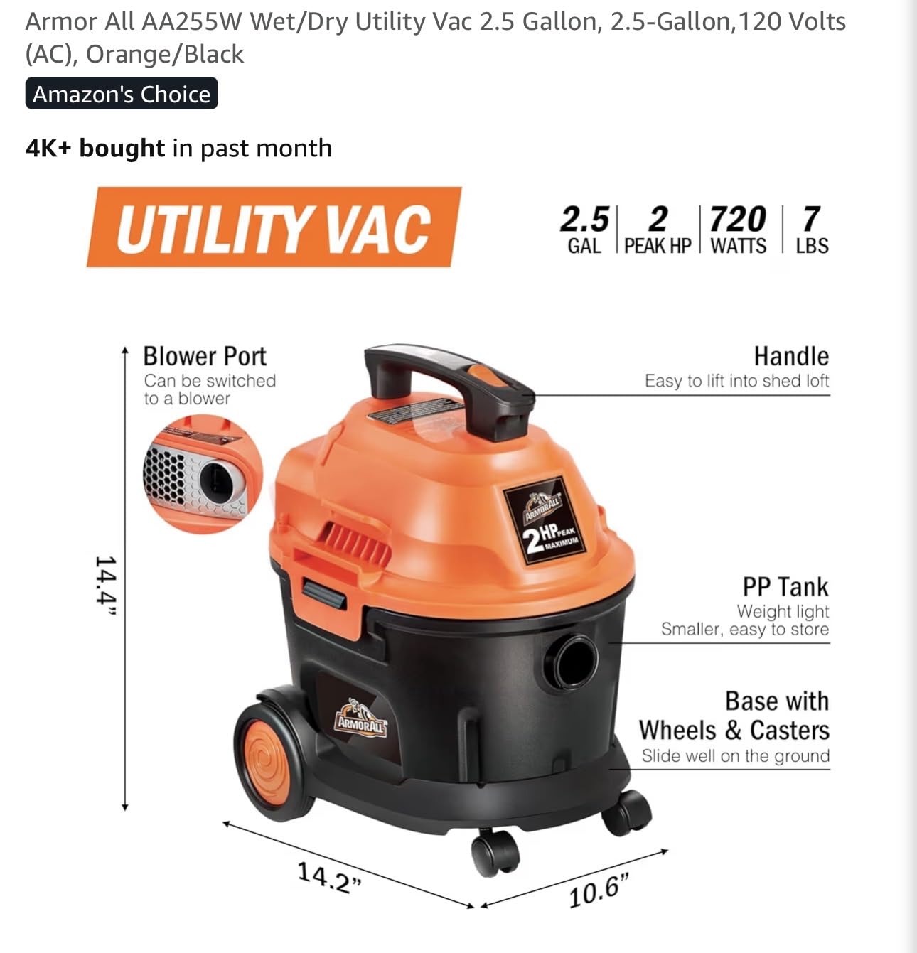 Armor All AA255W Wet/Dry Utility Vac 2.5 Gallon customer photo 1