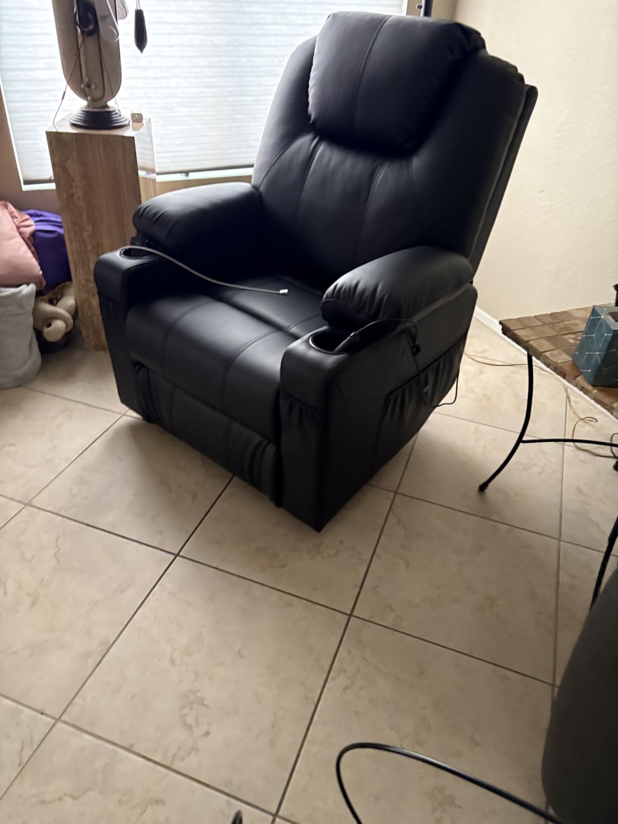 MCombo Electric Power Lift Recliner Chair Sofa with Massage and Heat for Elderly, 3 Positions, 2 Side Pockets, Cup Holders, USB Ports, Faux Leather 7040 (Light Brown, Medium) customer photo 1