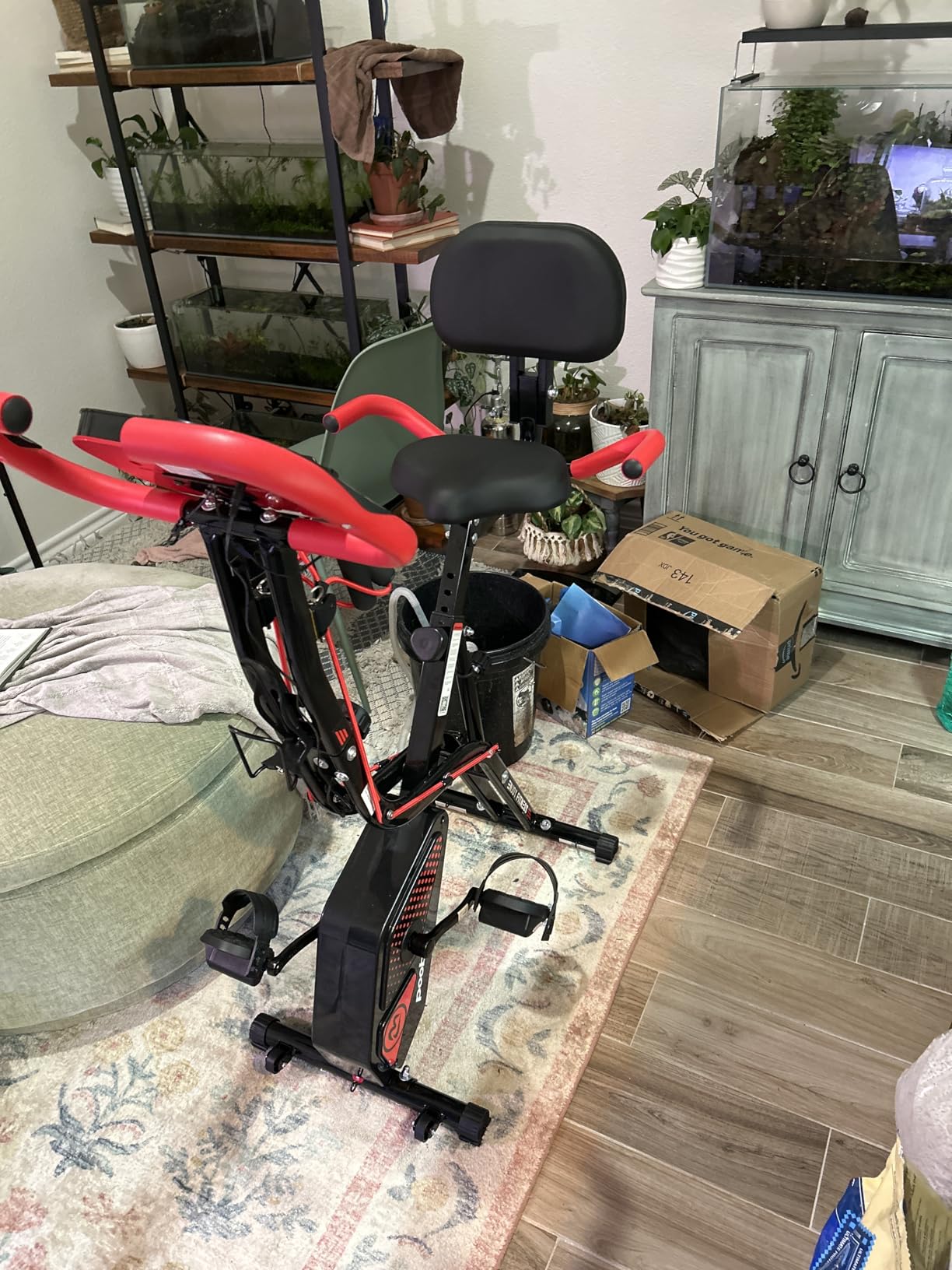 pooboo Folding Exercise Bike, Foldable Upright Stationary Bike, Indoor Cycling Magnetic X-Bike with 8-Level Adjustable Resistance, 300LB Capacity customer photo 2