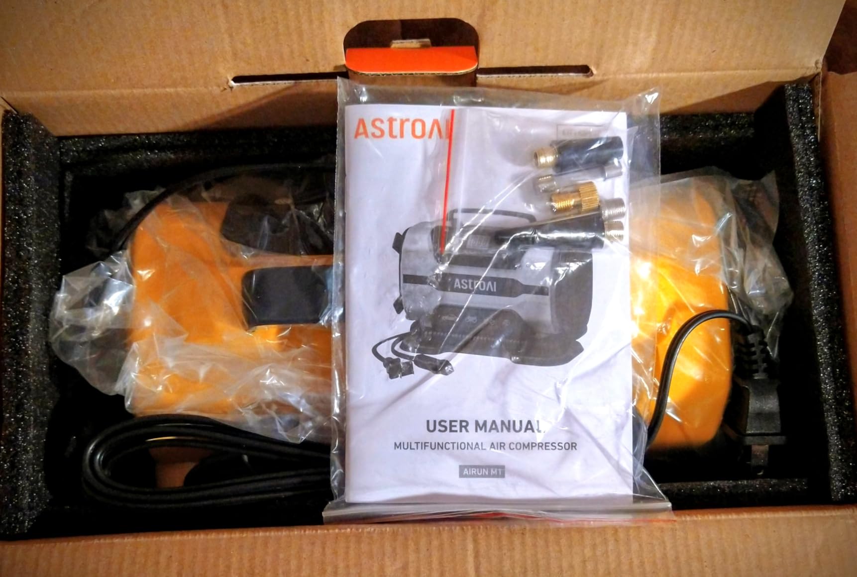 AstroAI Tire Inflator Portable Air Compressor Pump 150PSI 12V DC/110V AC with Dual Metal Motors & LED Light, Two Modes for Car, Bicycle Tires and Air Mattresses, Yellow customer photo 1