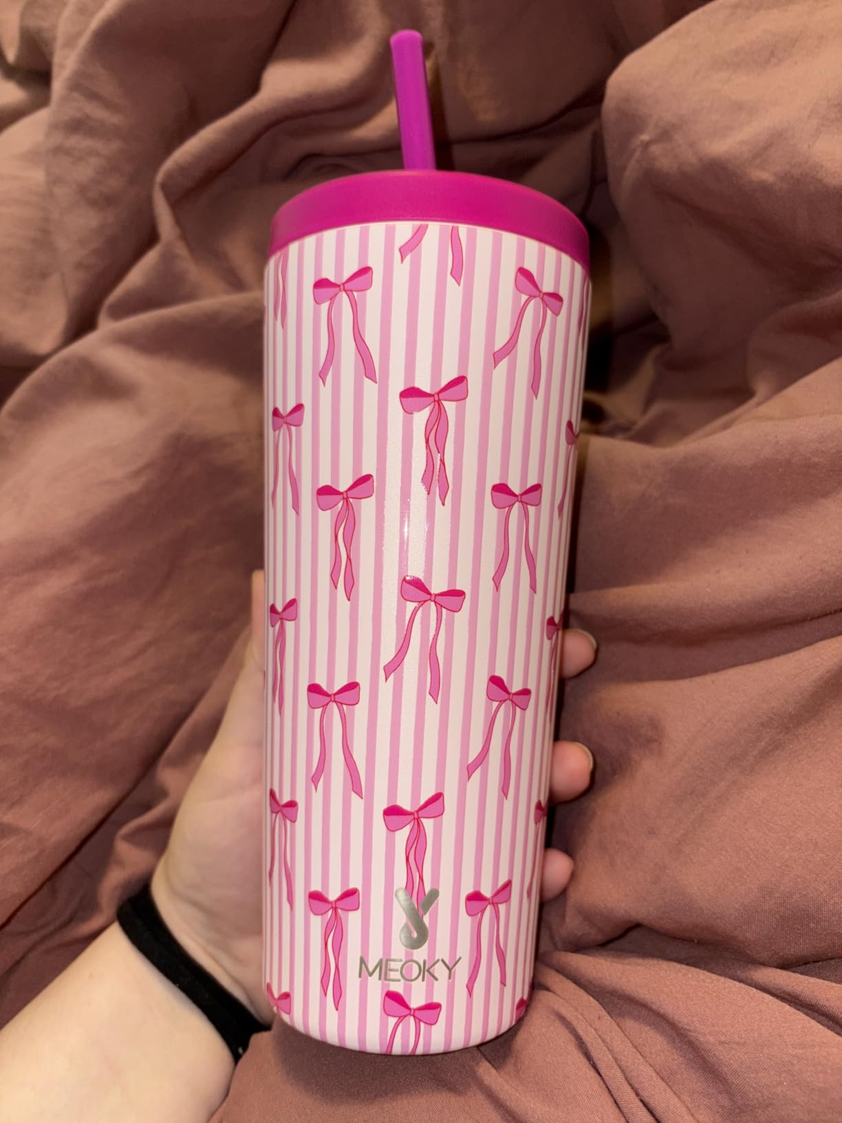 Meoky 24 oz Insulated Tumbler with Lid and Straw, Stainless Steel Vacuum Insulated Tumbler, Keeps Cold for 24 Hours, 100% Leak Proof, Fits in Car Cup Holder (Night) customer photo 1