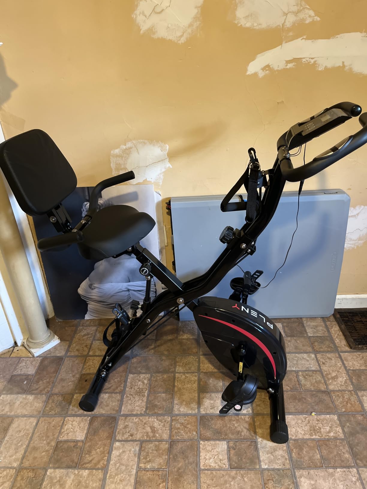 Pleny Folding Exercise Bike, 5 IN 1 Stationary Bikes for Home 6.6 LBS Flywheel, 330LB Weight Capacity Back Support Cushion Indoor Workout Cycling Bike customer photo 1