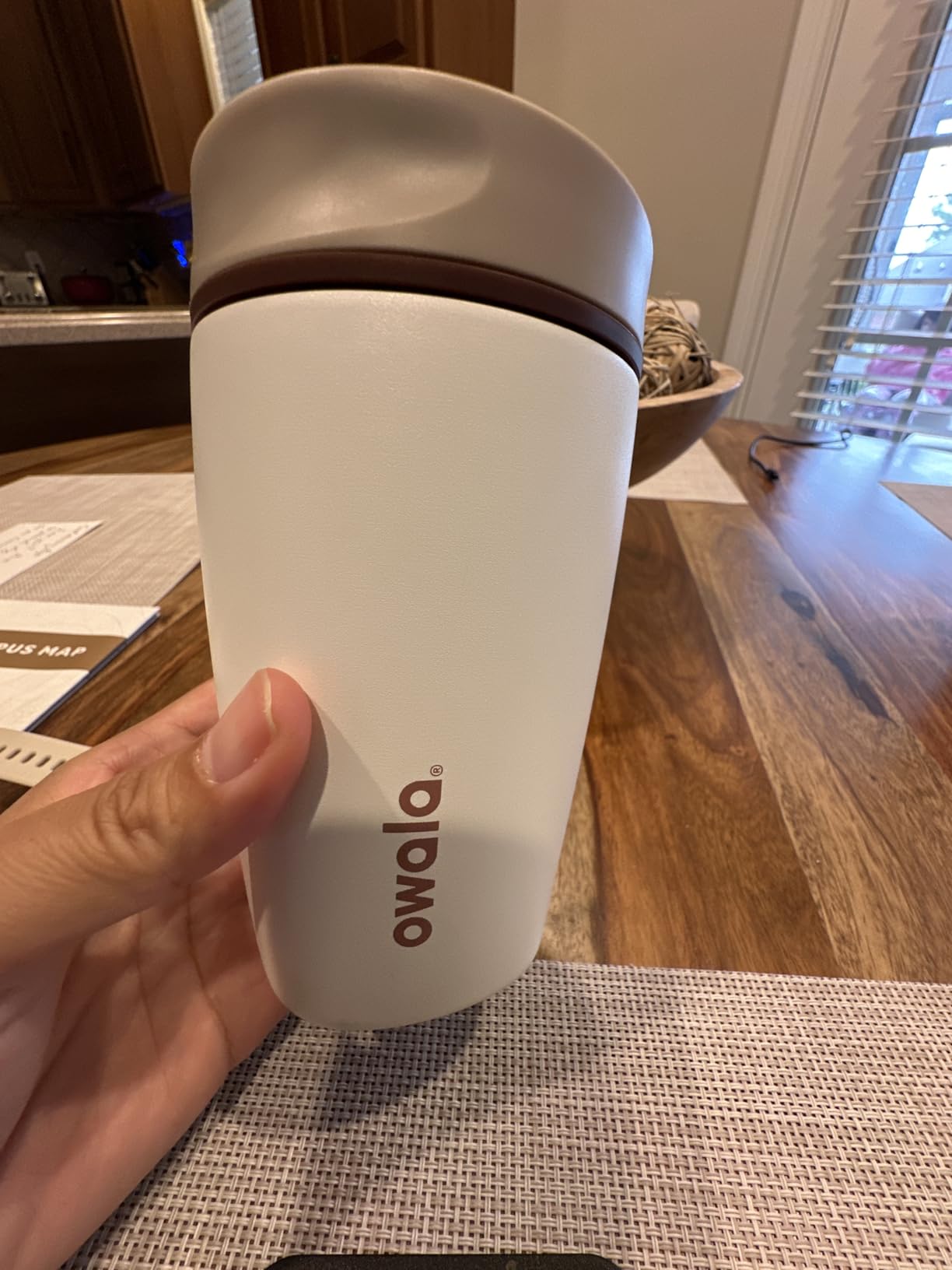 Owala SmoothSip Slider Insulated Stainless Steel Coffee Tumbler, Reusable Iced Coffee Cup, Hot Coffee Travel Mug, BPA Free 20 oz, Vanilla Bean customer photo 2