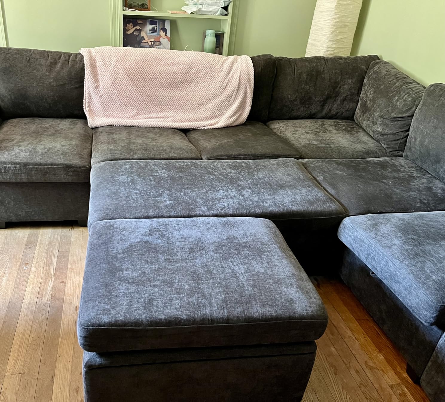 108 Inch Sectional Sleeper Sofa with Pull Out Bed, U Shaped 7 Seat Modular Sectional Sofa with Storage, Sectional Couches for Living Room, Cloud Modular Couch, Removable Sofa Cover, Dark Grey customer photo 1