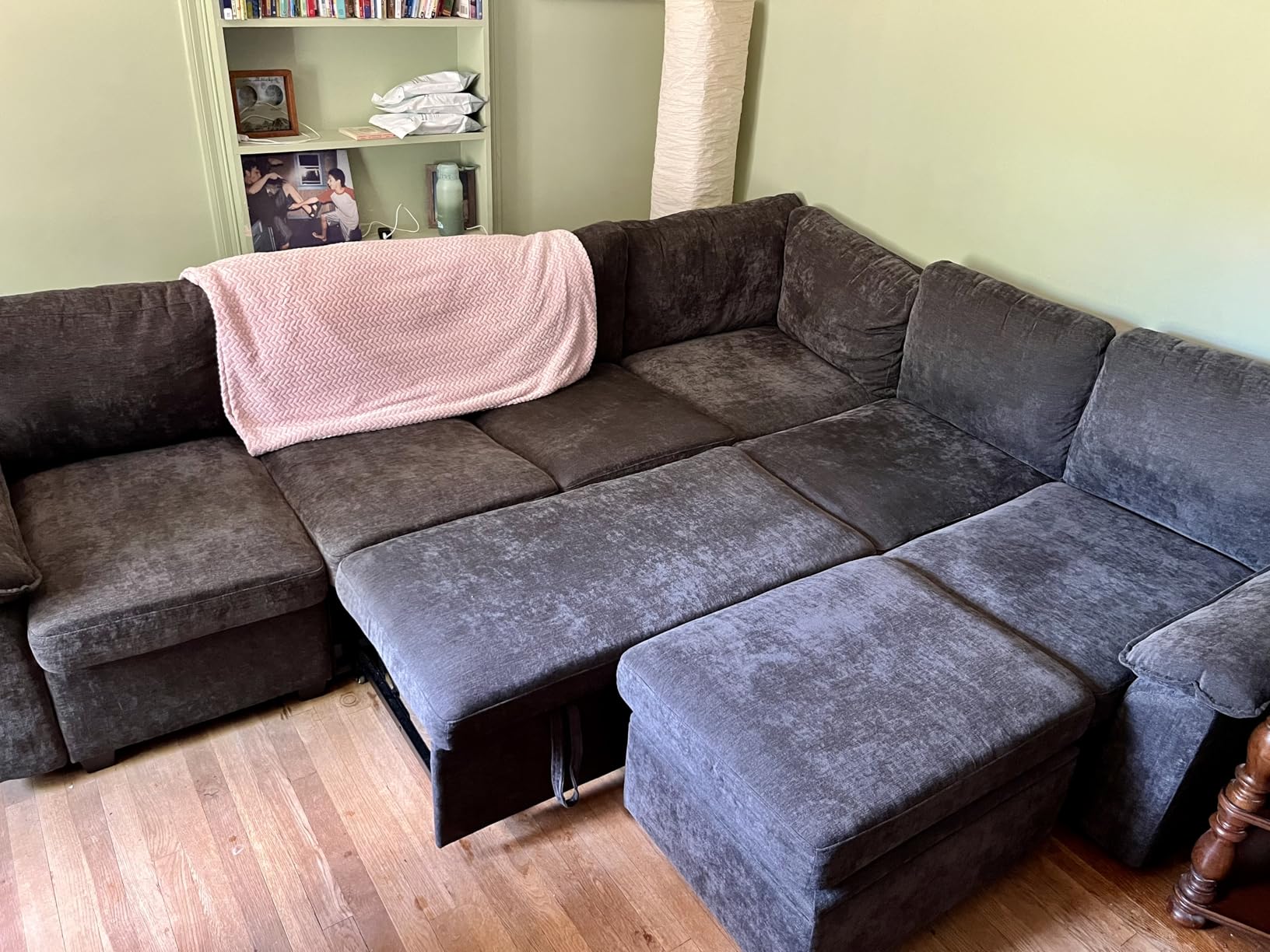 108 Inch Sectional Sleeper Sofa with Pull Out Bed, U Shaped 7 Seat Modular Sectional Sofa with Storage, Sectional Couches for Living Room, Cloud Modular Couch, Removable Sofa Cover, Dark Grey customer photo 2