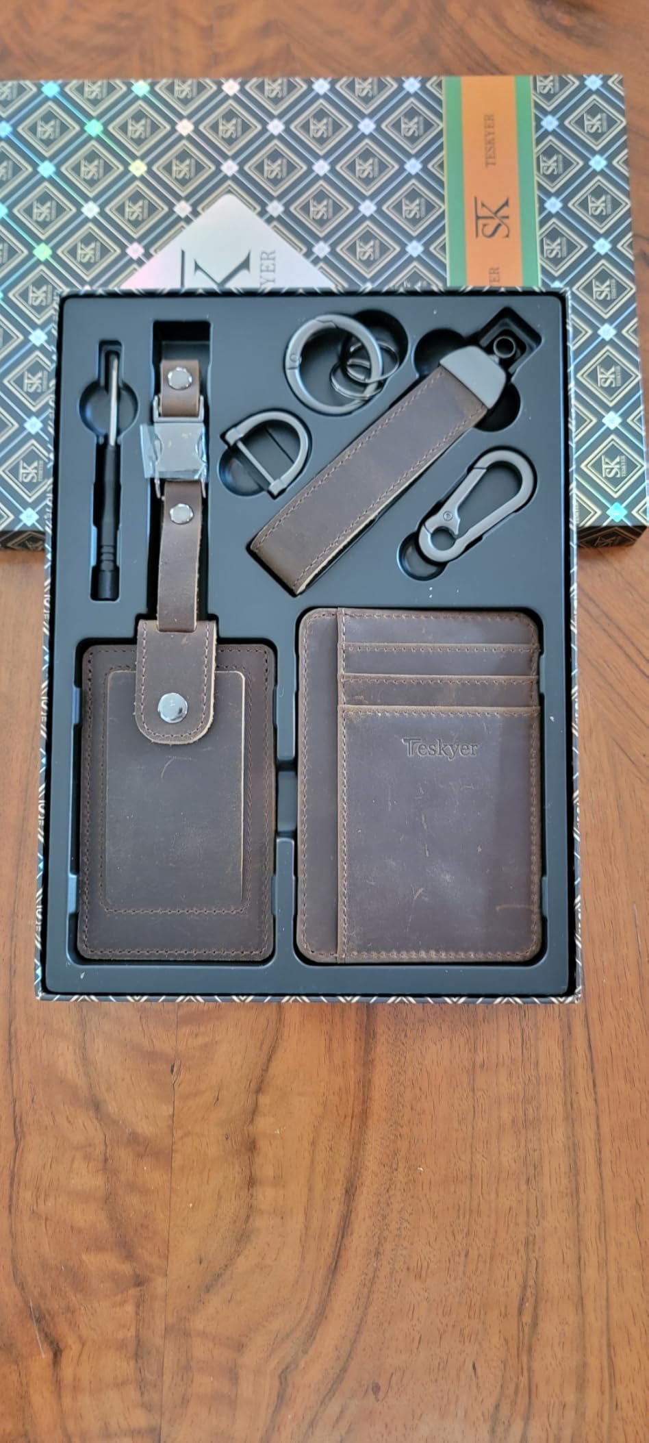 Leather Gifts for Men, Premium Leather Gift Set with Slim Wallet, Travel Luggage Tag & Car Keychain, Elegant Gift Box for Father's Day, Birthday, Anniversary, Retirement & Graduation - Coffee customer photo 2