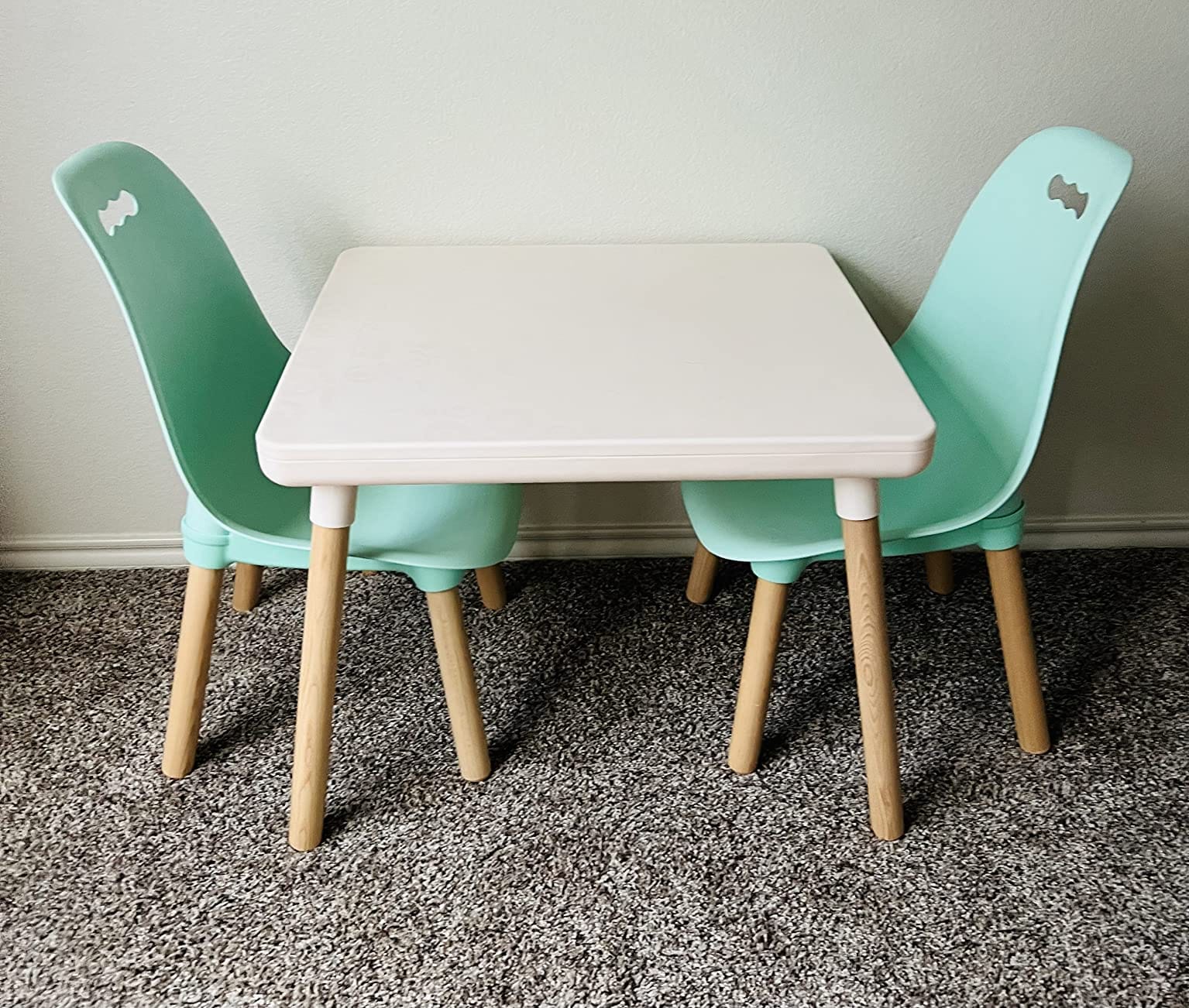 B. toys Table and Chair Set, Kid Century Modern, Mint Wood Legs, 3-Piece Kids Furniture Set with Natural Wooden Legs customer photo 1
