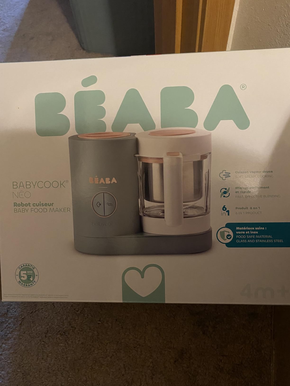 BEABA Babycook Neo, Baby Food Maker, Glass Bowl Baby Food Processor, 4 in 1 Steam Cook & Blender, Stainless Steel Steam Basket, Easy Clean Reservoir, 5.5 Cup Capacity, Eucalyptus customer photo 1
