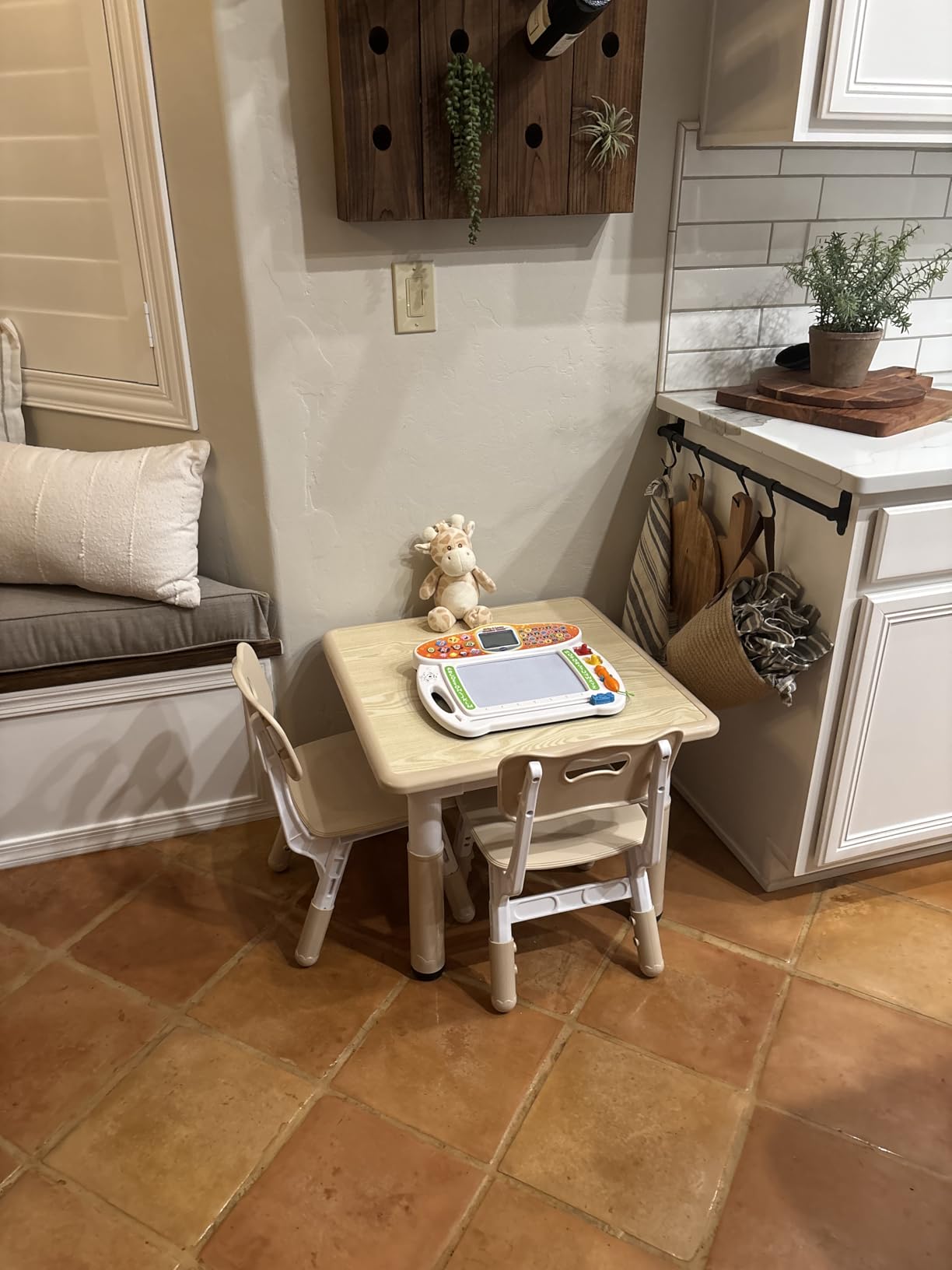 DOREROOM Adjustable Kids Table & 2 Chairs Set, FSC-Certified, Graffiti Desktop, Natural-W, Ages 2-8 customer photo 1