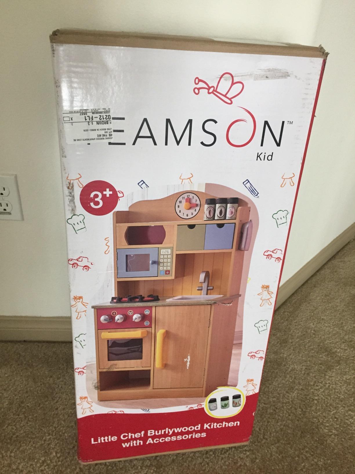 Teamson Kids Little Chef Florence Classic Interactive Wooden Play Kitchen with Accessories and Storage Space for Easy Clean Up, Wood Grain with Red and Yellow Accents customer photo 2