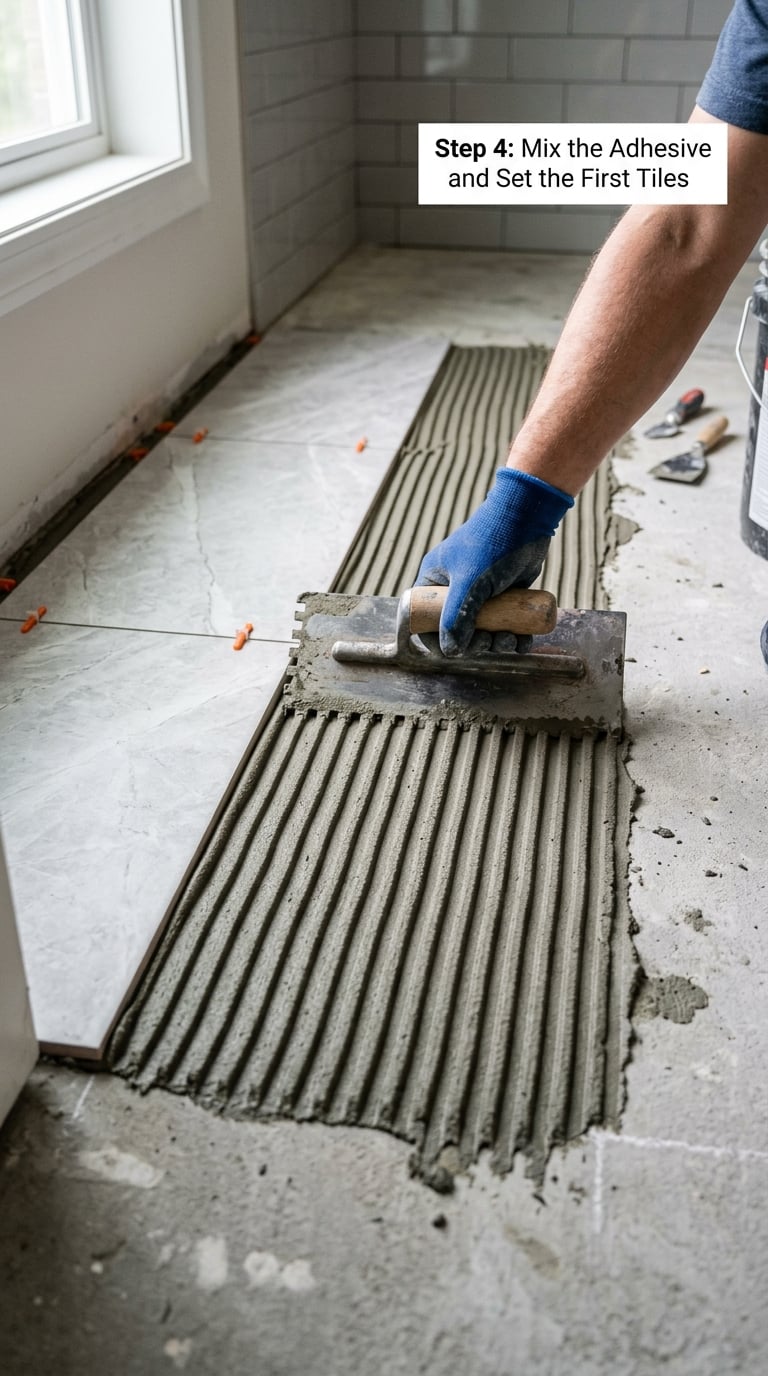 Step 4: Mix the Adhesive and Set the First Tiles