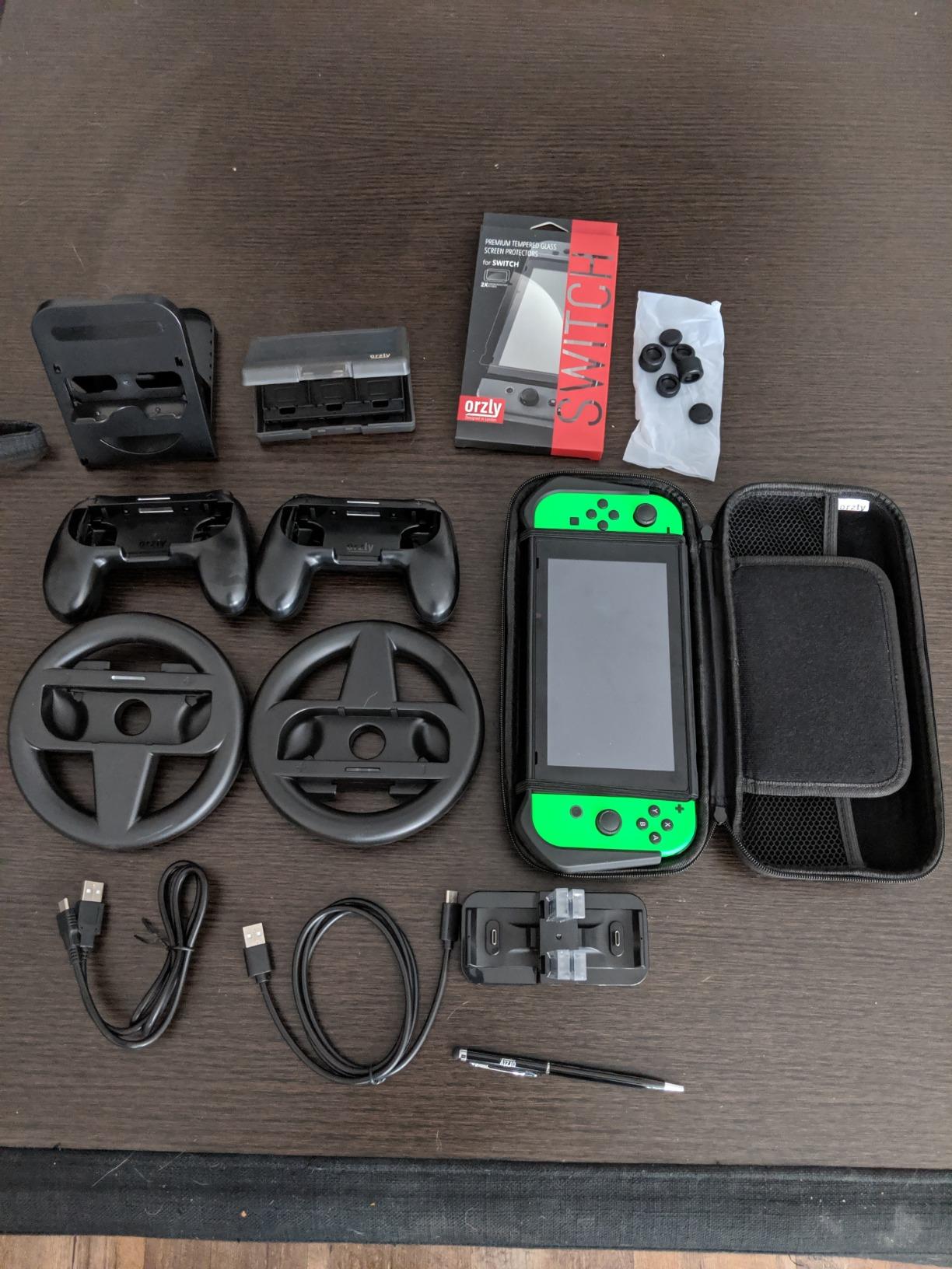 Orzly Accessory Bundle Kit designed for Nintendo switch Accessories Geeks and Oled console users Case and Screen protector, Joycon grips and Wheels for enhanced games play and more - Jet black customer photo 1