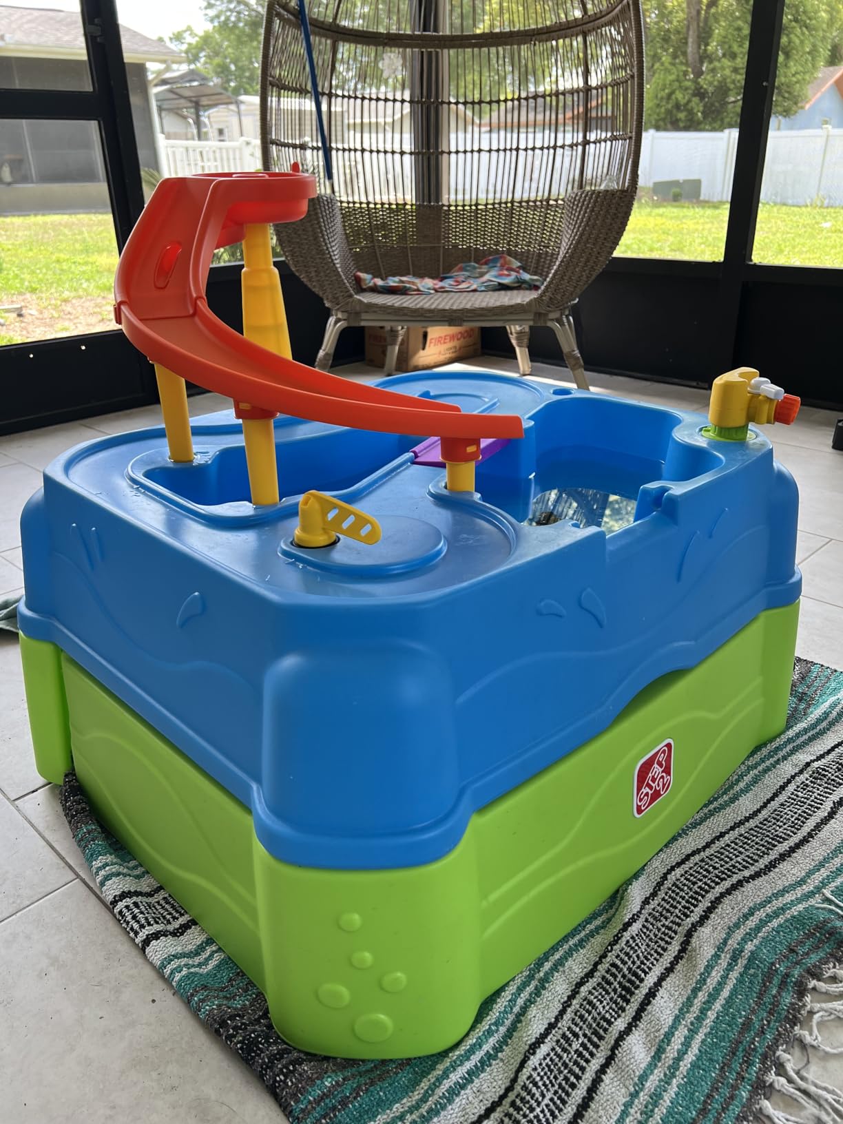 Step2 Waterpark Wonders Two Tier Water Table, Kids Water Activity Sensory Playset with Umbrella, Garden Hose Sprinkler Attachment, 11 Piece Accessories, Outdoor Summer Toy, Ages 18 Months+, Blue customer photo 1