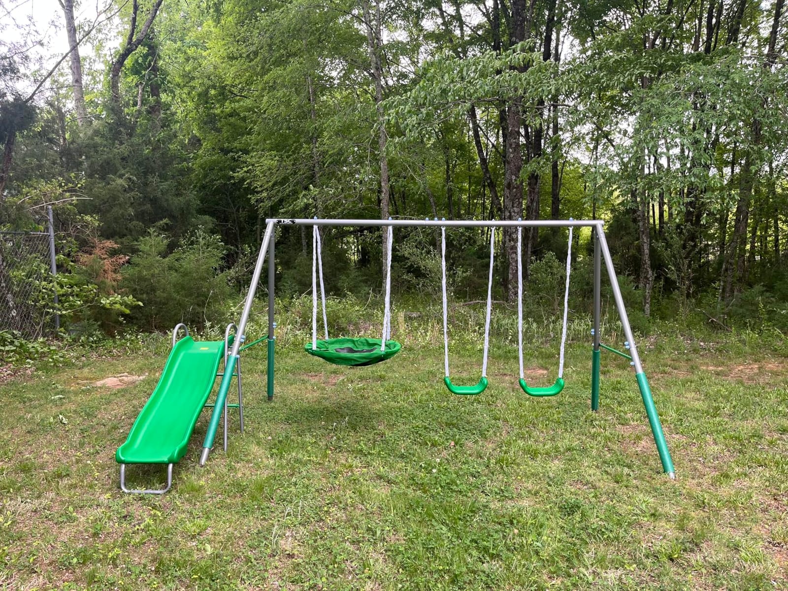 Sportspower Northridge Metal Swing Set, 500 lb Capacity, 3in Saucer, 2 Blow-Molded Swings, on 5ft Slide, Durable 6ft Frame, Outdoor Backyard Playset for Kids Aged 3–8 customer photo 1