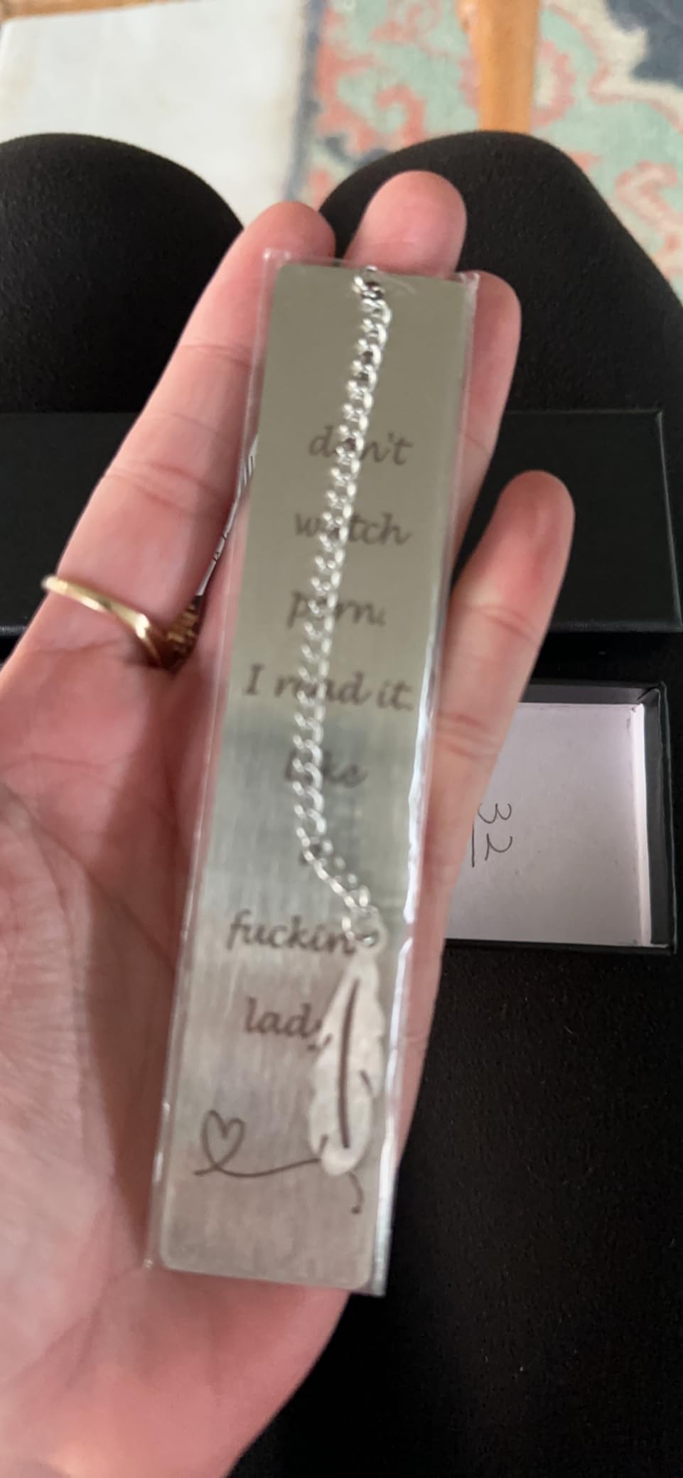 Metal Bookmark Gift, Engraved Stainless Steel Leaf Pendant Book Mark customer photo 2