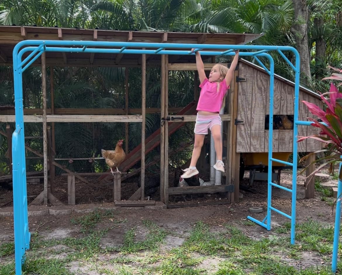 Outdoor Monkey Bar Set with Climbing Frame, Gymnastics bars, Playground Sets for Backyards, Metal Monkey Bars for Kids Ages 3 and Up, Backyard Playground Set with Powder Coated Steel, Blue customer photo 2