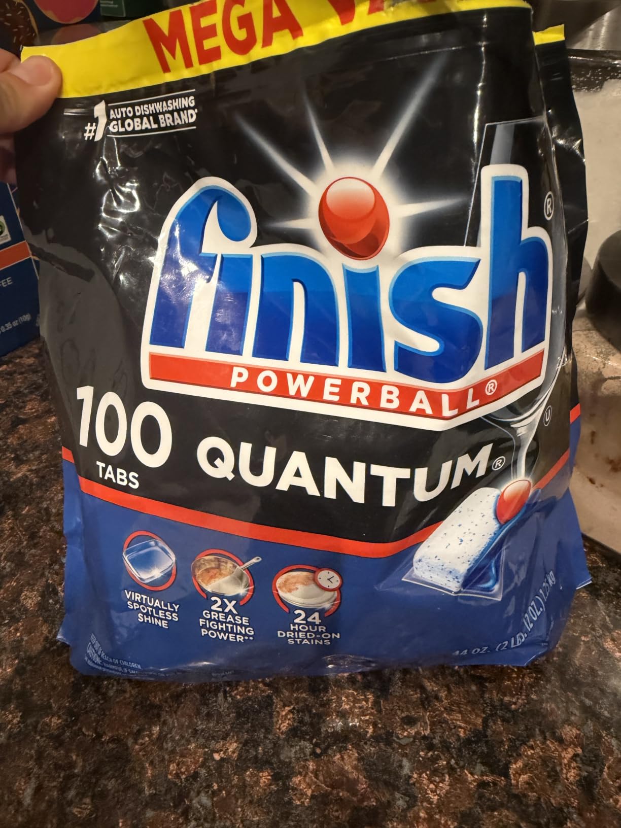 Finish Quantum Dishwasher Pods, No Pre-Rinse Dishwasher Detergent Soap Removes 24HR Dried-On Stain and Grease, Leaving a Virtually Spotless Shine, 100 Count customer photo 2