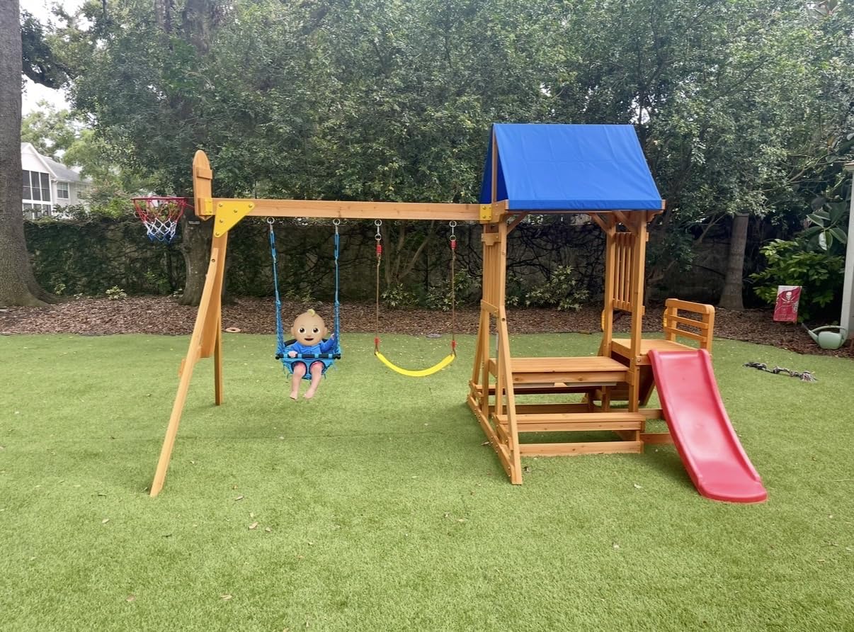 SUNIBOXI Wooden Swing Sets for Backyard, for Ages 3-8 customer photo 1